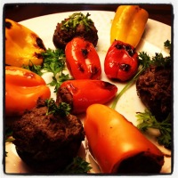 Grill-Roasted Liver-Stuffed Peppers and Mushrooms