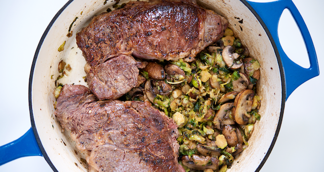 Braised Steak with Brussels Sprouts and Mushrooms Recipe [paleo, primal, keto, gluten-free]